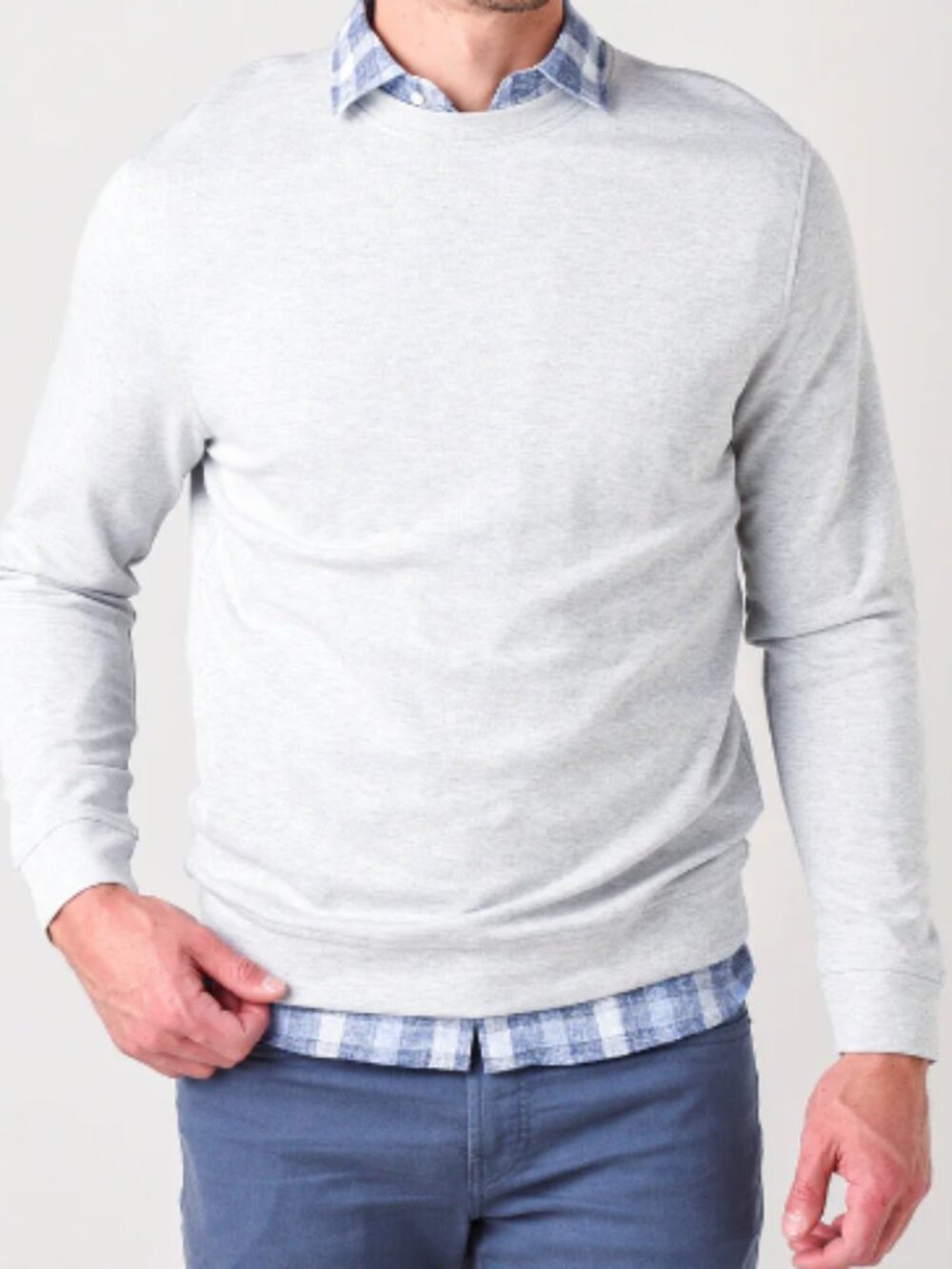 MIZZEN+MAIN Fairway Crewneck Sweater, Light Gray Heather - Mens Medium